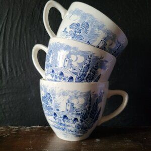 Set of 3 Vintage Enoch Wedgewood Tunstall Countryside Teacups, Blue and White